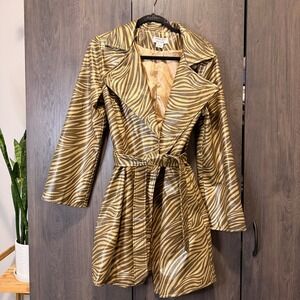 DAMAGED Rachel&Co New York Gold Brown Zebra Print Faux Leather Trench Coat Large